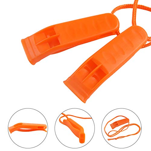 AUGSUN 40 Pcs Emergency Safety Whistle Plastic Whistles Set with Lanyard,Red and Orange
