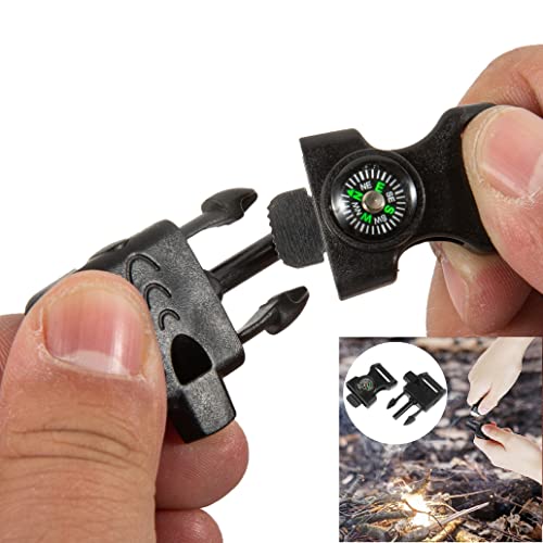 TcJ-Chen 10 PCS Emergency Whistle Buckle come with Compass & Fire Starter & Flint Scraper for Outdoor Camping Paracord Bracelet (black)