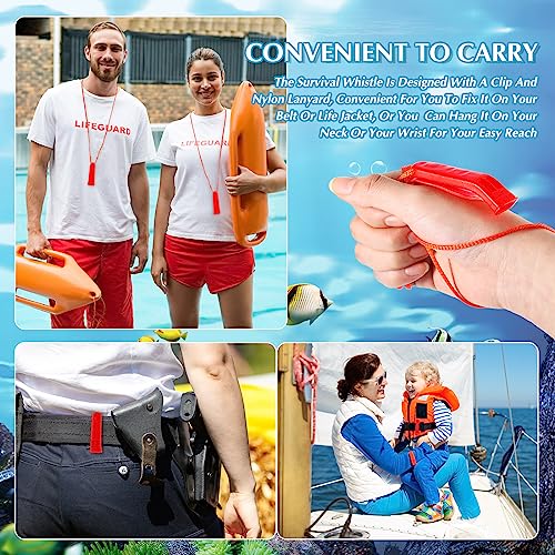 100 Pieces Emergency Whistle with Lanyard Safety Whistle Survival Whistle Loud Blast for Safety Camping Hiking Boating Hunting Survival Rescue Signaling (Red)