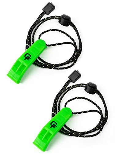 Gradient Fitness Emergency Whistles (2 Pack) | Loud Pealess Plastic Survival Whistle with Adjustable Lanyard, Clip & Reflective Stitching. Quick Safety Access for Swimming, Boating, Surfing, Hiking