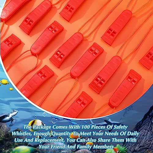 100 Pieces Emergency Whistle with Lanyard Safety Whistle Survival Whistle Loud Blast for Safety Camping Hiking Boating Hunting Survival Rescue Signaling (Red)