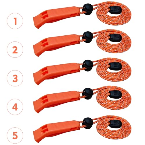 Amzonly Emergency Whistle, Safety Whistle Survival Shrill Loud for Camping Hiking Hunting Boating Fishing Life Vest Jacket Rescue Signaling Kids Lifeguard 5 Pack