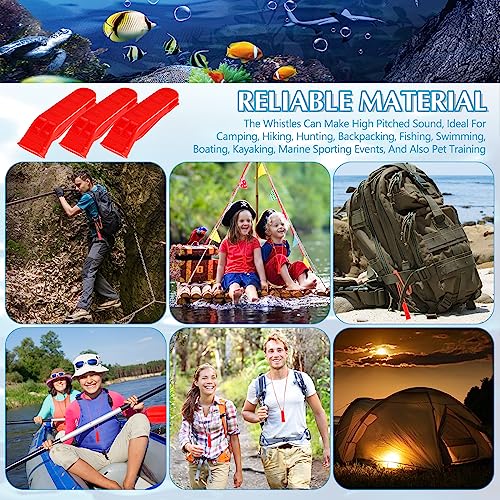 100 Pieces Emergency Whistle with Lanyard Safety Whistle Survival Whistle Loud Blast for Safety Camping Hiking Boating Hunting Survival Rescue Signaling (Red)