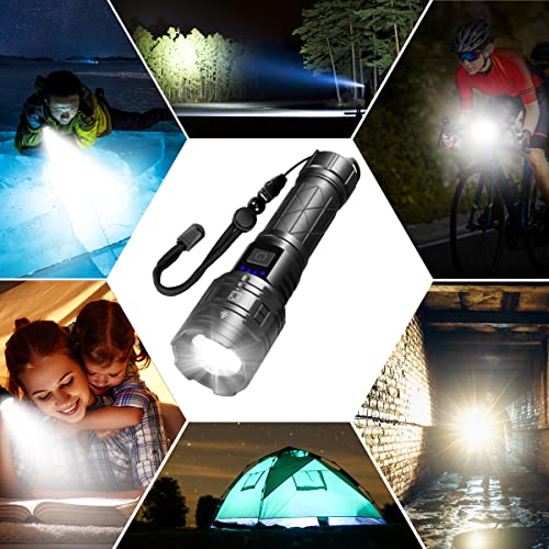 Rechargeable Flashlights High Lumens, 990000LM Powerful Tactical Flashlights, 5 Modes LED Flashlight Adjustable, Brightest Flashlight Waterproof, Handheld Flash light for Emergencies, Camping, Hiking