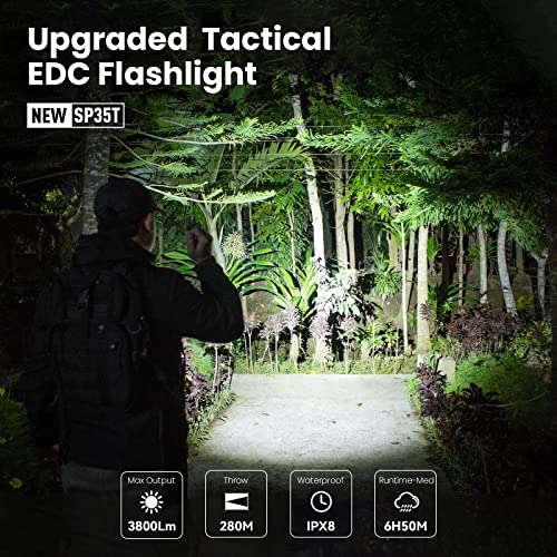 sofirn SP35T Tactical Flashlight, 3800 Lumens Super Bright Pocket LED Flashlight Rechargeable with Dual Switch, IPX8 Water Resistance, EDC Flashlight for Camping, Hiking, Emergency