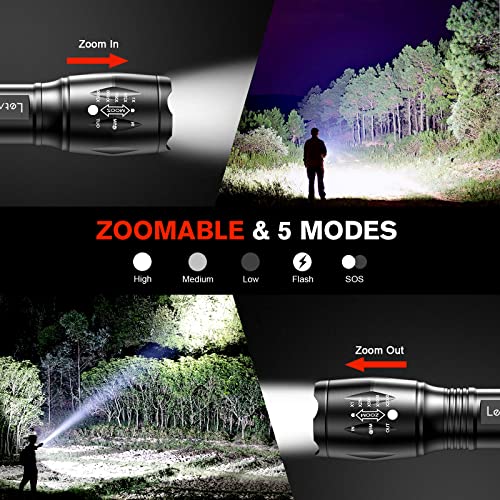 LETMY Tactical Flashlight S2000-2 Pack Bright Military Grade LED Flashlights High Lumens - Portable Handheld Flash Light, 5 Modes Zoomable Waterproof Flashlights for Home Emergency Camping Outdoor