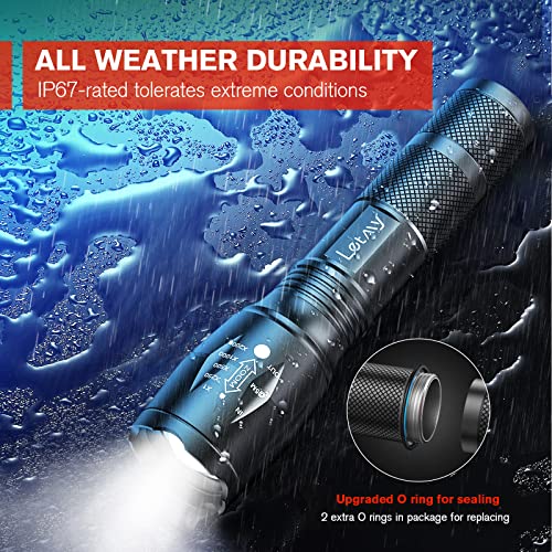 LETMY Tactical Flashlight S2000-2 Pack Bright Military Grade LED Flashlights High Lumens - Portable Handheld Flash Light, 5 Modes Zoomable Waterproof Flashlights for Home Emergency Camping Outdoor