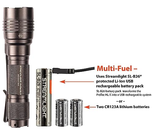 Streamlight 88065 ProTac HL-X 1000-Lumen Multi-Fuel Professional Tactical Flashlight, includes CR123A Lithium Batteries and Holster, Black