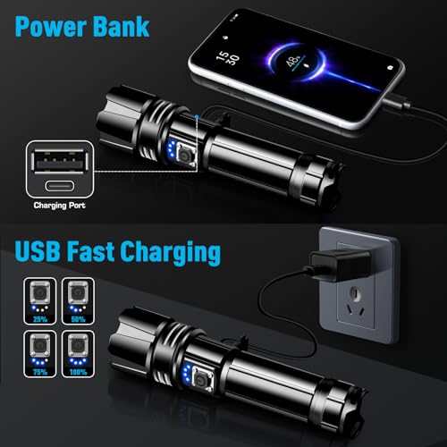 ANKRA Rechargeable Flashlight 990000 High Lumens, Powerful LED Flashlight XHP70.2 with 5 Modes & Zoomable & IPX7 Waterproof, Tactical Flashlight for Camping, Hiking, Emergencies(2 Pack)