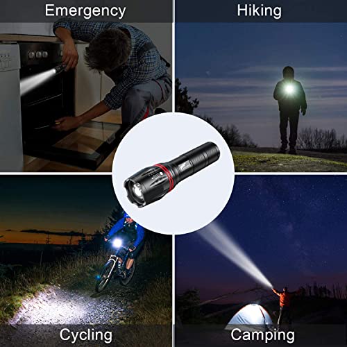 HAUSBELL LED Flashlight 2Pack 3000 High Lumens,Bright, Zoomable, Waterproof, Powerful, Emergency Tactical A100 LED Flashlights for Home and 5 Modes, Flashlight for Camping Gear、Hiking、Walking（2Pack）