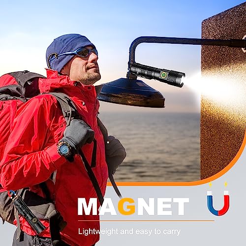Rechargeable Tactical Flashlights 20000 High Lumens - 1500 Meters Long Beam Super Bright LED Magnetic Flashlight USB Zoomable 5Modes small Long Beam Spotlight Flashlight for Hiking, Camping