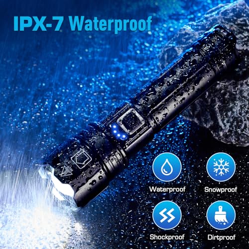 ANKRA Rechargeable Flashlight 990000 High Lumens, Powerful LED Flashlight XHP70.2 with 5 Modes & Zoomable & IPX7 Waterproof, Tactical Flashlight for Camping, Hiking, Emergencies(2 Pack)