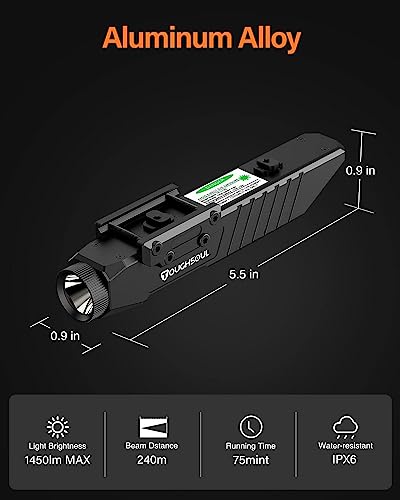 TOUGHSOUL Tactical Flashlight 1450 Lumen Picatinny Rail MLOK Mounted with Momentary Strobe Function Rifle Flashlight (Picatinny+Mlok)