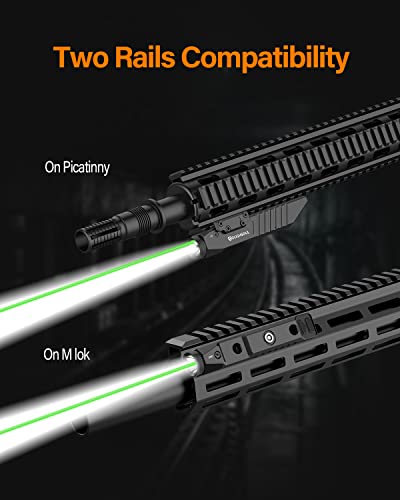 TOUGHSOUL Tactical Flashlight Green Red Laser Sight Combo, 1450 Lumen Picatinny Rail MLOK Mounted Rechargeable Rifle Flashlight (Green Laser)