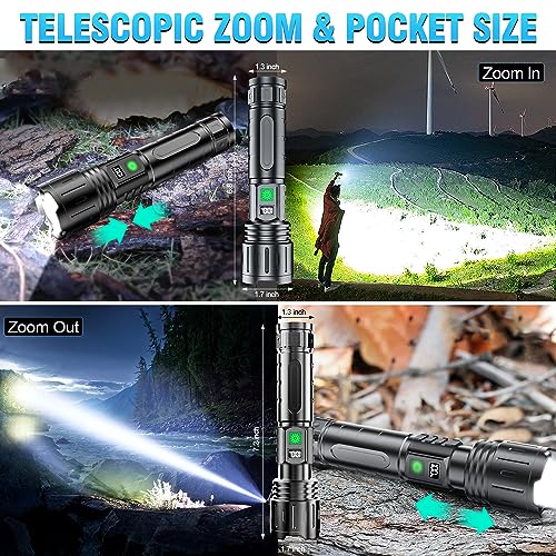 Flashlights 20000 High Lumens Rechargeable - 1500 Meters Long Beam Super Bright LED Flash Light with Power Display & IPX5 Waterproof for Camping, 20H Runtime,5 Modes,Zoomable Handheld Flashlight
