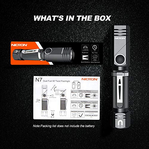 Flashlight, NICRON N7 600 Lumens Tactical Flashlight, 90 Degree Ip65 Waterproof Led Mini Flashlight 4 Modes- Best High Lumens Are For Camping, Outdoor, Hiking （Not including Batteries）Gift