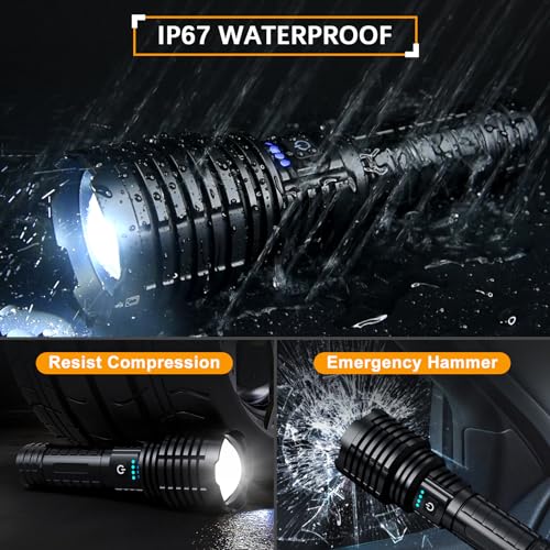Super Bright Led Rechargeable Flashlight 2000000 High Lumens,Tactical High Powered Flashlight,Bright Flashlights With 5 Light Modes,Zoomable,IP67 Waterproof Powerful Flashlights For Camping Home