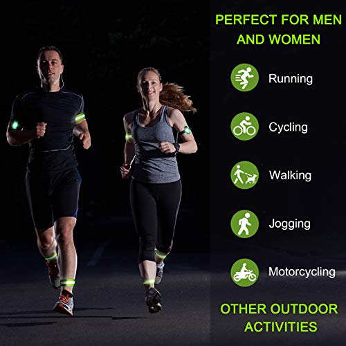 Reflective Running Gear Set Include 2 Pieces LED Safety Lights and 4 Reflective Bands for Wrist Arm Ankle Leg Reflective Straps Tape High Visibility Reflector Bands Strobe Running Light for Woman Men