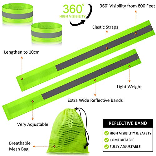 Reflective Running Gear Set Include 2 Pieces LED Safety Lights and 4 Reflective Bands for Wrist Arm Ankle Leg Reflective Straps Tape High Visibility Reflector Bands Strobe Running Light for Woman Men
