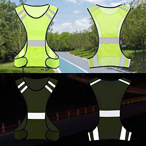 TCCFCCT Reflective Running Vest for Men Women, High Visibility Safety Vest with Large Pocket, Lightweight Reflective Running Gear for Motorcycling, Cycling, Jogging, Adjustable Waist, Yellow