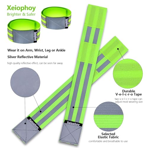 Xeiophoy Reflective Band for Night Running Walking, 6 PCS Premium Reflective Bands for Arm/Wrist/Ankle/Leg, High Visibility Reflective Running Gear Adjustable for Men and Women