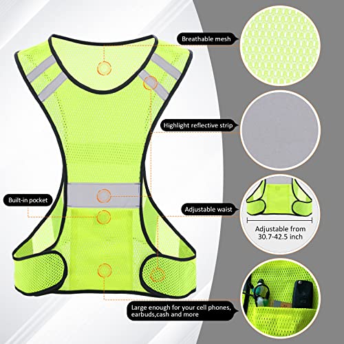 TCCFCCT Reflective Running Vest for Men Women, High Visibility Safety Vest with Large Pocket, Lightweight Reflective Running Gear for Motorcycling, Cycling, Jogging, Adjustable Waist, Yellow