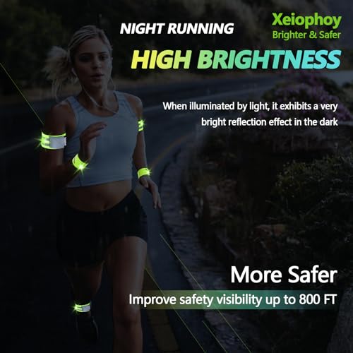 Xeiophoy Reflective Band for Night Running Walking, 6 PCS Premium Reflective Bands for Arm/Wrist/Ankle/Leg, High Visibility Reflective Running Gear Adjustable for Men and Women