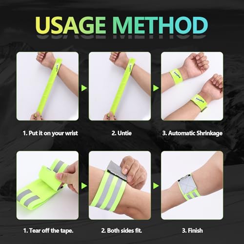Xeiophoy Reflective Band for Night Running Walking, 6 PCS Premium Reflective Bands for Arm/Wrist/Ankle/Leg, High Visibility Reflective Running Gear Adjustable for Men and Women