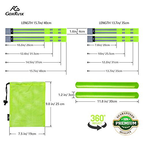 Reflective Bands Running Gear 6 Pack-Adjustable Reflective Armband Arm Wrist Ankle Leg Bands Reflectors -Reflective Tape Straps for Clothing Night Running Cycling Walking -Slap Bracelets,Green