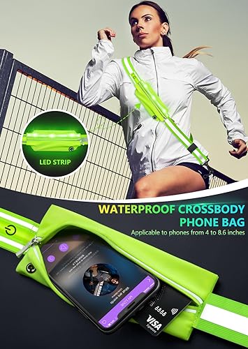 Fokia Kunbio LED Reflective Belt Sash for Walking at Night, Night Running Safety Gear High Visibility Rechargeable LED Light Up Running Belt for Runners Walkers Men Women (Green)
