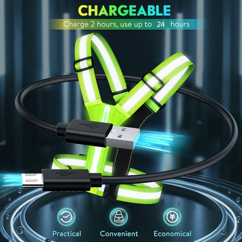 Simket Led Light Up Running Vest Reflective Vest for Walking at Night, High Visibility Night Running Gear Rechargeable Adjustable Running Lights for Runners Walkers Men Women