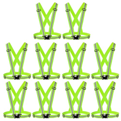 IRRERS Reflective Vest Running Gear 10Pack, High Visibility Adjustable Safety Vests for Women Men Night Walking Biking Running Hiking Jogging Green