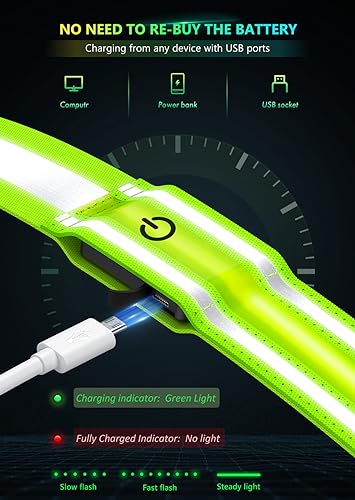 Fokia Kunbio LED Reflective Belt Sash for Walking at Night, Night Running Safety Gear High Visibility Rechargeable LED Light Up Running Belt for Runners Walkers Men Women (Green)