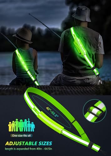 Fokia Kunbio LED Reflective Belt Sash for Walking at Night, Night Running Safety Gear High Visibility Rechargeable LED Light Up Running Belt for Runners Walkers Men Women (Green)