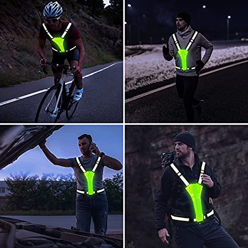 LED Reflective Vest Running Gear, USB Rechargeable LED Light Up Vest High Visibility with Adjustable Waist/Shoulder for Jogging Running Cycling Walking Motorcycle