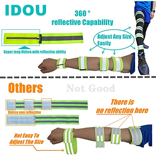 IDOU Reflective Bands for Arm/Wrist/Ankle/Leg,High Visibility Reflective Running Gear for Walking/Cycling/Running,Biking Accessories for Women and Men