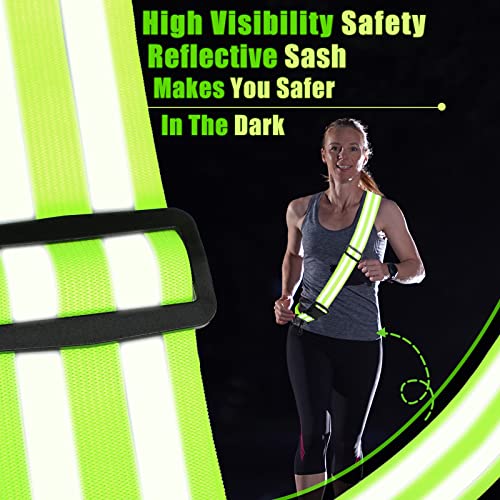Saintrygo Reflective Sash Reflective Running Gear High Visibility Safety Reflective Sash Reflective Jacket Adjustable Reflective Sash for Walking Cycling at Night (Fluorescent Green, 2 Pieces)