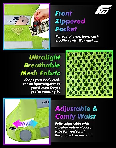 FREEMOVE Reflective Vest Running Gear + 2 Bands & Bag/Ultralight & Comfy Safety Vests with Front Pocket > High Visibility Reflector > for Men, Women > Running, Dog Walking or Cycling