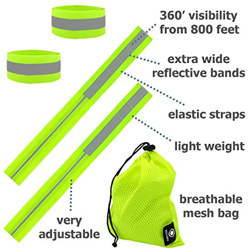 HiVisible Reflective Bands for Night Walking Reflective Arm Bands for Runners Reflective Wristbands Reflective Ankle Bands Cycling Reflective Running Gear Bike Pant Leg Strap Bicycle Pants Clips