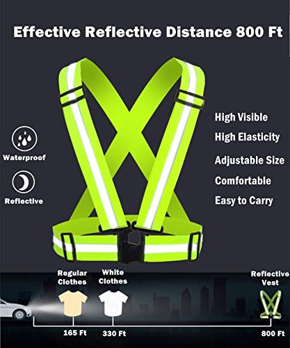 RUISHYY Reflective Running Gear Reflective Vest & Reflective Armband & Reflective Belt 3 Pcs Set, High Visibility Reflective Gear Night Cycling Walking Safety Vest Straps for Men Women Kids (Green)