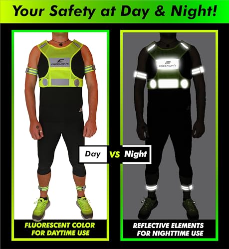 FREEMOVE Reflective Vest Running Gear + 2 Bands & Bag/Ultralight & Comfy Safety Vests with Front Pocket > High Visibility Reflector > for Men, Women > Running, Dog Walking or Cycling
