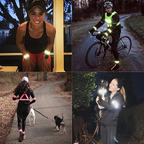 HiVisible Reflective Bands for Night Walking Reflective Arm Bands for Runners Reflective Wristbands Reflective Ankle Bands Cycling Reflective Running Gear Bike Pant Leg Strap Bicycle Pants Clips