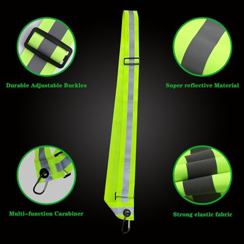 JanFeel High Visibility Reflective Belt Sash Wristband Set,4 Pcs Reflective Running Gear for Hiking Walking Biking,Glow in Dark Safety Reflector Strap Adjustable Quick Release Buckle PT Belt
