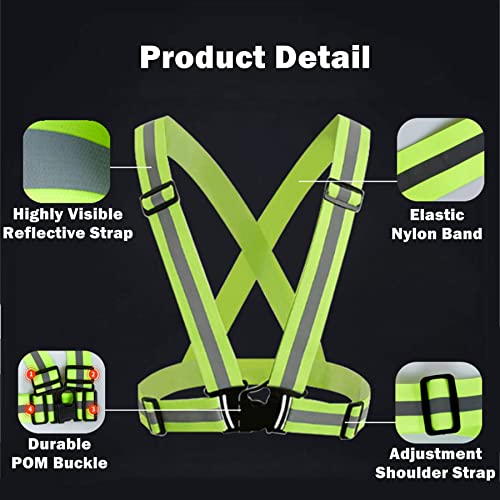 RUISHYY Reflective Running Gear Reflective Vest & Reflective Armband & Reflective Belt 3 Pcs Set, High Visibility Reflective Gear Night Cycling Walking Safety Vest Straps for Men Women Kids (Green)