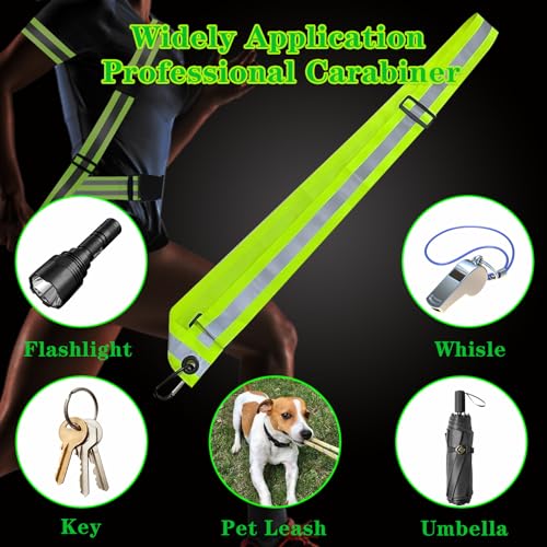 JanFeel High Visibility Reflective Belt Sash Wristband Set,4 Pcs Reflective Running Gear for Hiking Walking Biking,Glow in Dark Safety Reflector Strap Adjustable Quick Release Buckle PT Belt