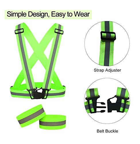 UNYNY 2 Pack Large Size Adjustable High Visibility Safety Running Reflective Vest Gears and 2 Pack Reflective Wristbands for Night Running, Biking,Hiking,Jogging and Dog Walking