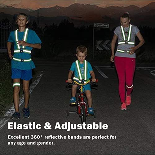 RUISHYY Reflective Running Gear Reflective Vest & Reflective Armband & Reflective Belt 3 Pcs Set, High Visibility Reflective Gear Night Cycling Walking Safety Vest Straps for Men Women Kids (Green)