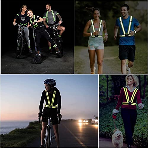 RUISHYY Reflective Running Gear Reflective Vest & Reflective Armband & Reflective Belt 3 Pcs Set, High Visibility Reflective Gear Night Cycling Walking Safety Vest Straps for Men Women Kids (Green)
