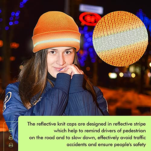Reflective Knit Hat Safety Beanies Adult High Visibility Beanie Neon Winter Knit Caps with Reflective Stripe (Black, Orange, Fluorescent Yellow)