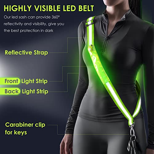 Todoxi LED Belt Reflective Sash for Walking at Night, High Visibility Adjustable Night Running Safety Gear Rechargeable LED Light Up Running Belt Reflective Gear for Runners Walkers Men Women